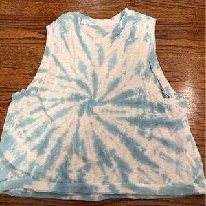 Free People Blue and White Tie-Dye Tank Top